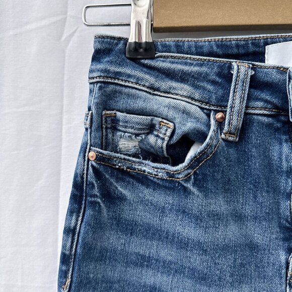 Mica Super Hi Rise Straight Leg Denim Jeans Mid-Wash Distressed Raw Hem Women 24 - Picture 9 of 16